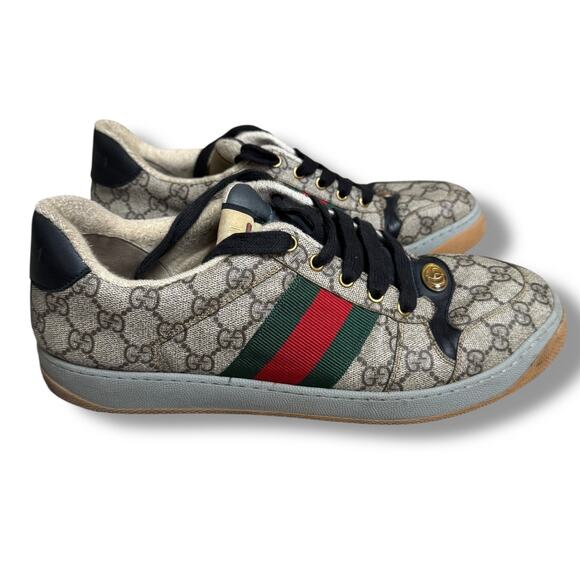 Gucci Screener canvas beige brown red green low top Sneakers size 10 Mens - Picture 1 of 13